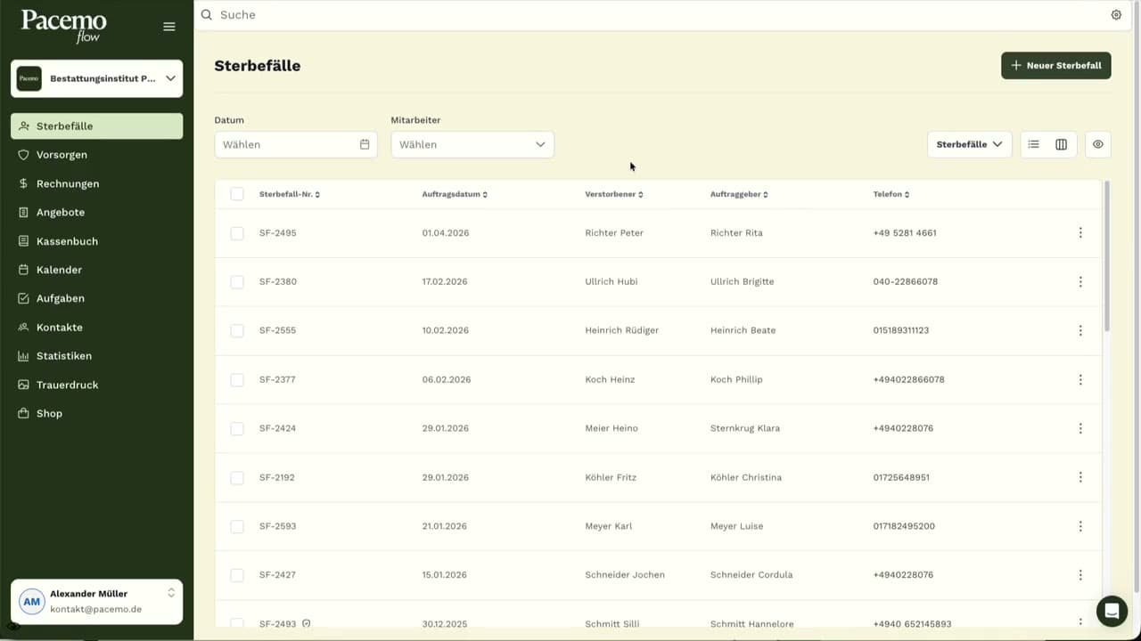 Pacemo Flow – Die Bestattersoftware für eine klare und schnelle Sterbefallorganisation